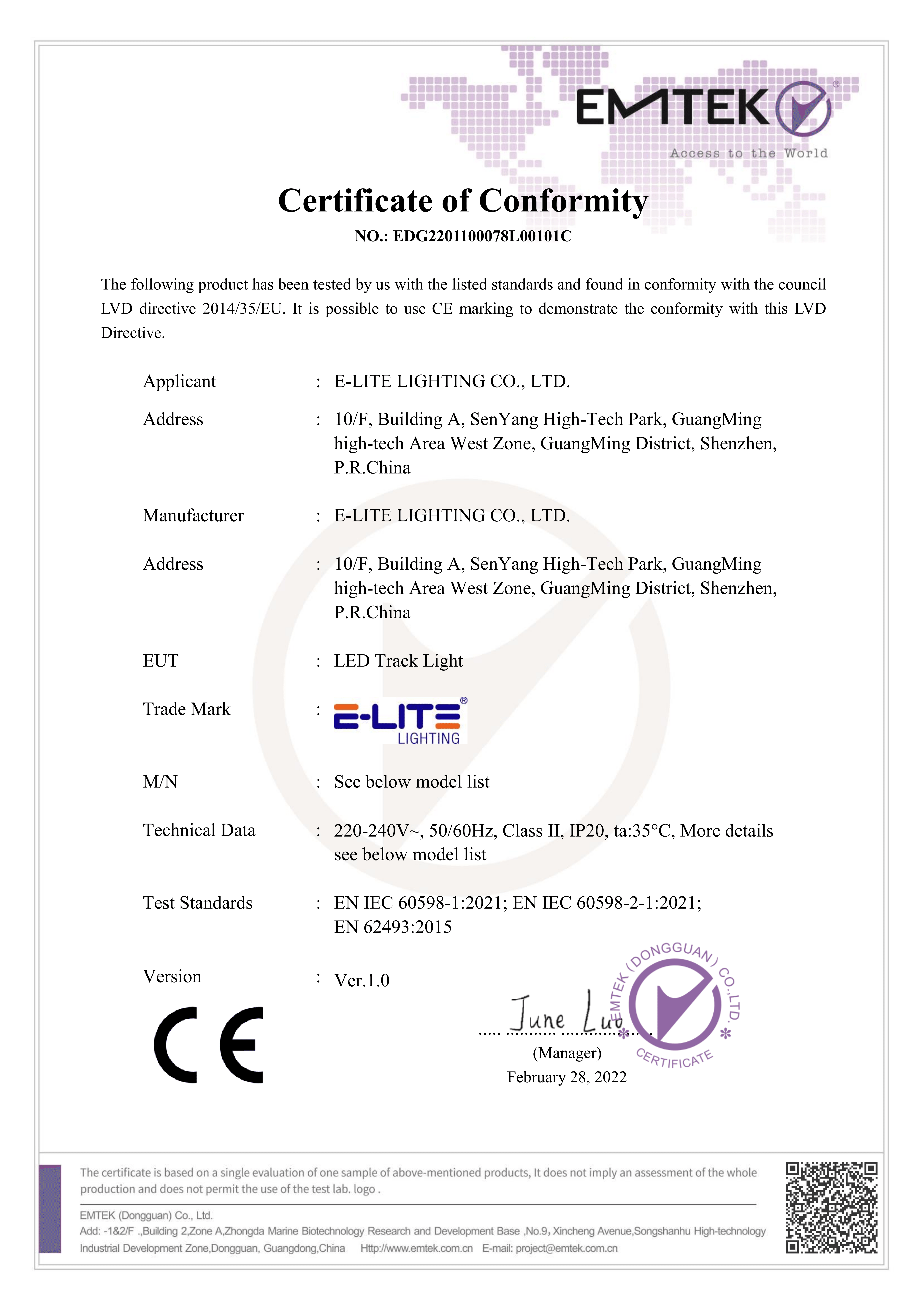 CE Certificate LVD Directive